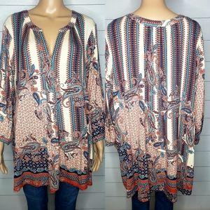 Rose & Olive V-neck Multi Print Tunic Top Size 3x